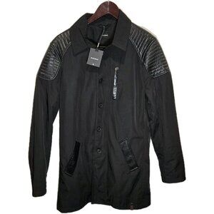 RUDSAK NWT Men's THERON Black Trench Coat with Leather Trim 5117487 Size S